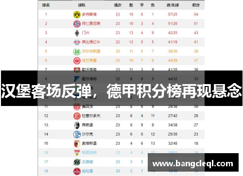 汉堡客场反弹，德甲积分榜再现悬念